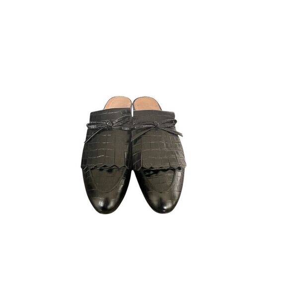 JCrew Leather Croc Embossed Slip on Mule Black Tassel size 8 - Picture 2 of 16